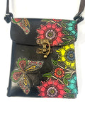 Mexican Hand Tooled Leather Crossbody Bag/ Adjustable Strap
