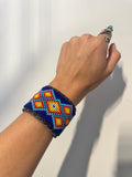 Unisex Leather Beaded Wide Cuff Bracelet / Bead Work Design