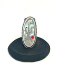 Mexican Vintage Abalone, Sterling Silver Saguaro Cactus Ring