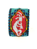 Unisex Leather Beaded Wide Cuff Bracelet / Kokopeli Bead Work Design