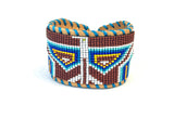 Unisex Leather Beaded Wide Cuff Bracelet / Bead Work Design