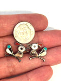 Vintage Zuni Roadrunner Sterling Silver And Multi-Stone Inlay Earrings