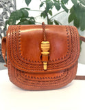 Vintage Boho Hand Tooled Leather Crossbody Bag/ Adjustable Strap