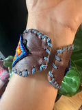 Unisex Leather Beaded Wide Cuff Bracelet / Bead Work Design