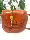 Vintage Boho Hand Tooled Leather Crossbody Bag/ Adjustable Strap
