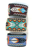 Unisex Leather Beaded Wide Cuff Bracelet / Feather Bead Work Design