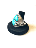 Size 14 Vintage Men's Native American Sterling Silver Turquoise Ring, Signed, Shadowbox Ring