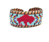 Unisex Leather Beaded Wide Cuff Bracelet / Bead Work Design