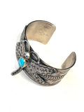 Navajo Bobby Johnson Heavy Sterling Silver & Turquoise Cuff Bracelet, Dragonfly Design