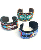 Unisex Leather Beaded Wide Cuff Bracelet / Feather Bead Work Design