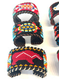 Unisex Leather Beaded Wide Cuff Bracelet / Bead Work Design