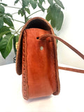 Vintage Boho Hand Tooled Leather Crossbody Bag/ Adjustable Strap