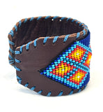Unisex Leather Beaded Wide Cuff Bracelet / Bead Work Design