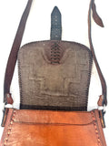 Vintage Leather Crossbody Bag, Southwestern Style, Woven Textile Leather Purse