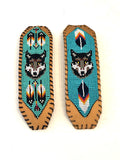 Unisex Leather Beaded Wide Cuff Bracelet / Bead Work, Fox Design