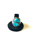 Size 14 Vintage Men's Native American Sterling Silver Turquoise Ring, Signed, Shadowbox Ring