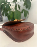 Vintage Boho Hand Tooled Leather Crossbody Bag/ Adjustable Strap