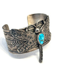 Navajo Bobby Johnson Heavy Sterling Silver & Turquoise Cuff Bracelet, Dragonfly Design