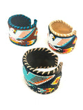 Unisex Leather Beaded Wide Cuff Bracelet / Bead Work, Eagle Design