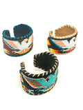 Unisex Leather Beaded Wide Cuff Bracelet / Bead Work, Eagle Design