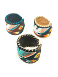 Unisex Leather Beaded Wide Cuff Bracelet / Bead Work, Eagle Design