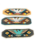 Unisex Leather Beaded Wide Cuff Bracelet / Bead Work, Eagle Design