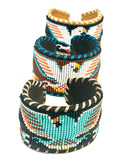 Unisex Leather Beaded Wide Cuff Bracelet / Bead Work, Eagle Design