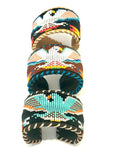 Unisex Leather Beaded Wide Cuff Bracelet / Bead Work, Eagle Design