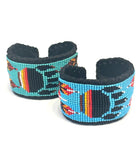 Unisex Leather Beaded Wide Cuff Bracelet / Bead Work, Paw Design
