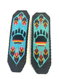 Unisex Leather Beaded Wide Cuff Bracelet / Bead Work, Paw Design