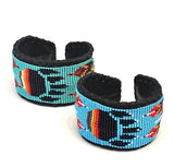 Unisex Leather Beaded Wide Cuff Bracelet / Bead Work, Paw Design