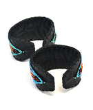 Unisex Leather Beaded Wide Cuff Bracelet / Bead Work, Paw Design