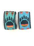 Unisex Leather Beaded Wide Cuff Bracelet / Bead Work, Paw Design
