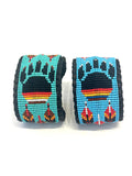 Unisex Leather Beaded Wide Cuff Bracelet / Bead Work, Paw Design