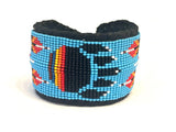 Unisex Leather Beaded Wide Cuff Bracelet / Bead Work, Paw Design
