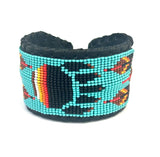 Unisex Leather Beaded Wide Cuff Bracelet / Bead Work, Paw Design