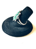Sz 7.5 Vintage Native American Green Turquoise Inlay, Sterling Silver Ring