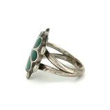 Sz 7.5 Vintage Native American Green Turquoise Inlay, Sterling Silver Ring