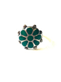 Sz 7.5 Vintage Native American Green Turquoise Inlay, Sterling Silver Ring