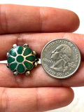 Sz 7.5 Vintage Native American Green Turquoise Inlay, Sterling Silver Ring