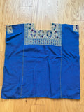 Vintage Guatemalan Huipil Poncho, Handwoven Blue Textile Size L