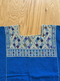 Vintage Guatemalan Huipil Poncho, Handwoven Blue Textile Size L