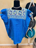 Vintage Guatemalan Huipil Poncho, Handwoven Blue Textile Size L
