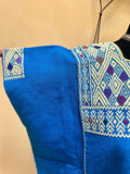 Vintage Guatemalan Huipil Poncho, Handwoven Blue Textile Size L