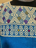 Vintage Guatemalan Huipil Poncho, Handwoven Blue Textile Size L