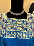 Vintage Guatemalan Huipil Poncho, Handwoven Blue Textile Size L