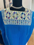 Vintage Guatemalan Huipil Poncho, Handwoven Blue Textile Size L