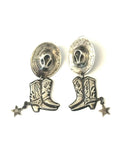 Vintage Large Cowboy Cowgirl Hat & Boots Dangling Earrings Sterling Silver