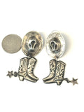 Vintage Large Cowboy Cowgirl Hat & Boots Dangling Earrings Sterling Silver