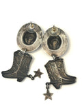 Vintage Large Cowboy Cowgirl Hat & Boots Dangling Earrings Sterling Silver